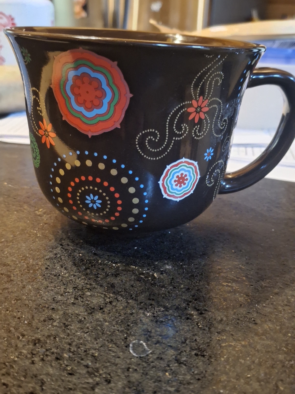 Black Floral Dot Ceramic Coffee Mug - Colorful Pattern